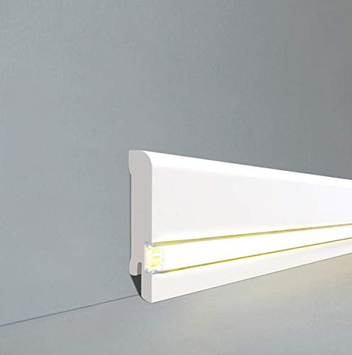 LED | Licht Fuß- u. SockelleistenErfurt 15.70.31L | LED Sockelleiste | Lichtleiste | Inklusive weißer Abdeckung| Profisockelleisten- Echtholz weiß von Profisockelleisten