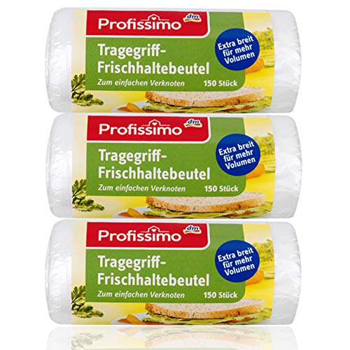 Profissimo Tragegriff Frischhaltebeutel 25 cm x 26 cm, 3er Pack (3 x 150 Stck. Packung) von Profissimo