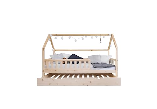 Profiwood Kinderbett mit Ausziehbett - Kinder Einzelbett - Funktionsbett, Ausziehbett, Jugendbett, Hausbett für Jungen und Mädchen - aus natürlichem Holz, Massives Kiefernholz- 90x190 cm Profiwood Kinderbett mit Ausziehbett - Kinder Einzelbett - Funktionsbett, Ausziehbett, Jugendbett, Hausbett für Jungen und Mädchen - aus natürlichem Holz, Massives Kiefernholz- 90x190 cm von Profiwood