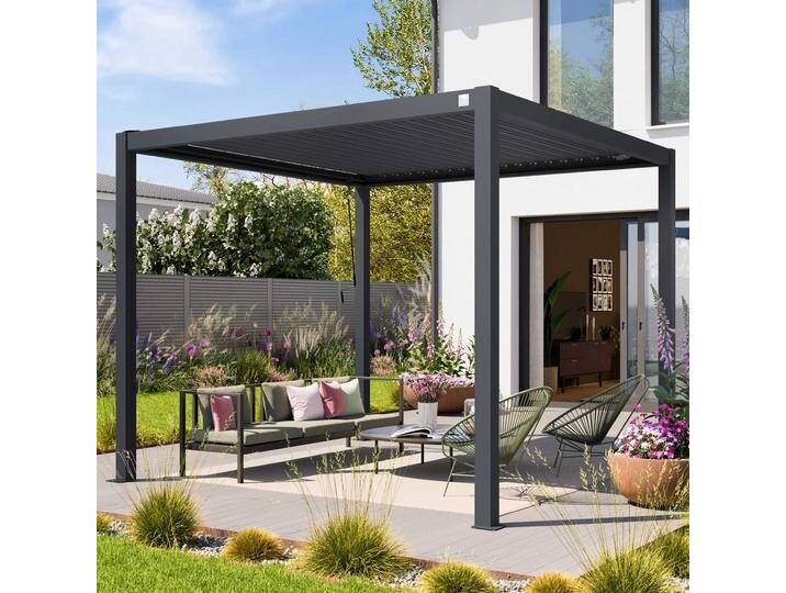 3x3m Pergola in Anthrazit; mit Lamellendach in Anthrazit - (400122) von Profizelt24