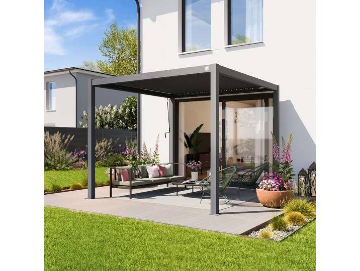 3x3m Pergola in Perlgrau; mit Lamellendach in Perlgrau - (400104) von Profizelt24