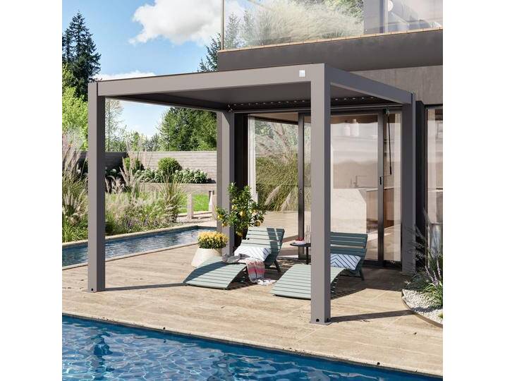 3x3m Pergola in Perlgrau; mit Lamellendach in Perlgrau - (400113) von Profizelt24