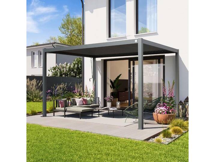 3x4m Pergola in Perlgrau; mit Lamellendach in Perlgrau, witterungsbeständig, stabil, modernes Design von Profizelt24