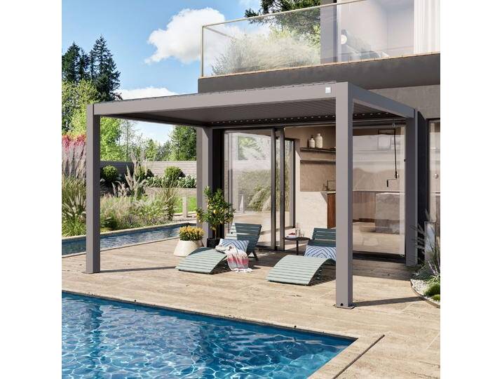 3x4m Pergola in Perlgrau; mit Lamellendach in Perlgrau - (400116) von Profizelt24