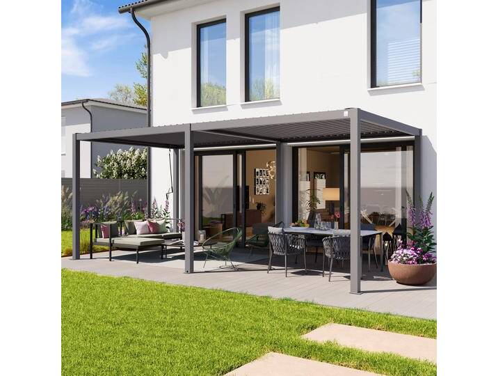 3x6m Pergola in Perlgrau; mit Lamellendach in Perlgrau - (400110) von Profizelt24