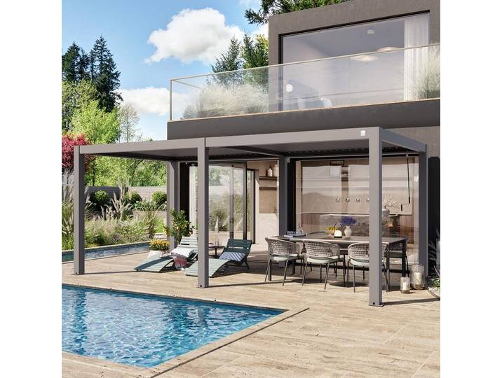 3x6m Pergola in Perlgrau; mit Lamellendach in Perlgrau - (400119) von Profizelt24