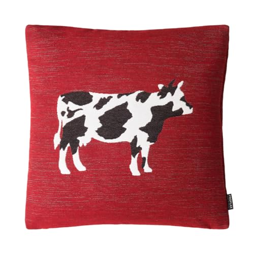 Proflax Kissenhülle 3995 - Plaziert gewebtes Kissen mit Kuh Motiv, Größe 45 x 45 cm, verschieddne Farben (400 rot) von Proflax