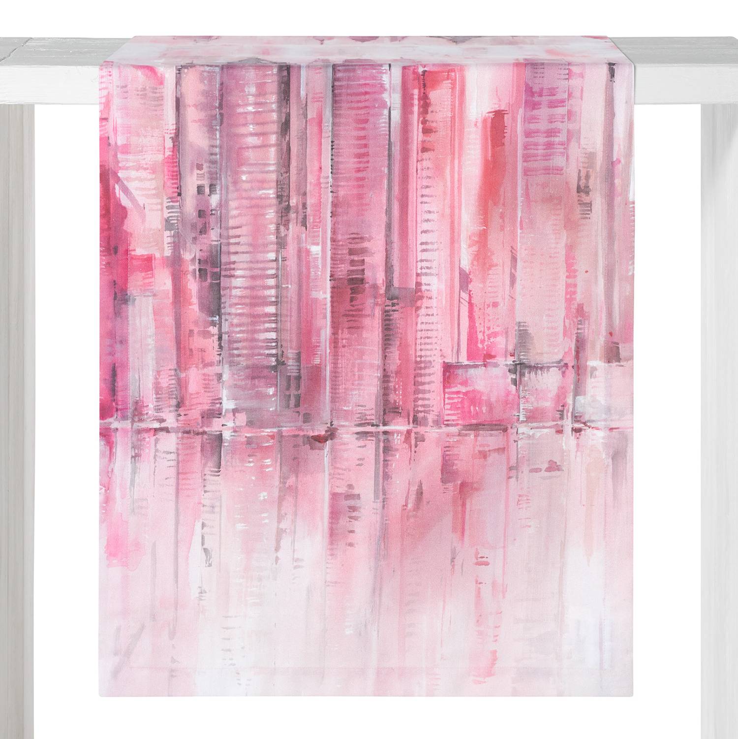 Proflax Tischläufer Skyline Weiß/Pink Baumwollstoff 50x150 cm (BxT) von Proflax