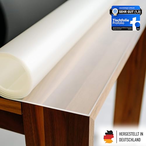 Profolio Tischfolie Rechteckig und Leicht Transparent mit abgeschrägter V-Kante - Feinmattierte Tischdecke als Schutz ohne Luftblasen - Matte 2mm Tischfolie - 210 x 90 cm - Größe Wählbar von Profolio