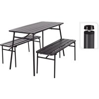 3-tlg. Gartentisch- und Bank-Set Stahl Grau Progarden von Progarden