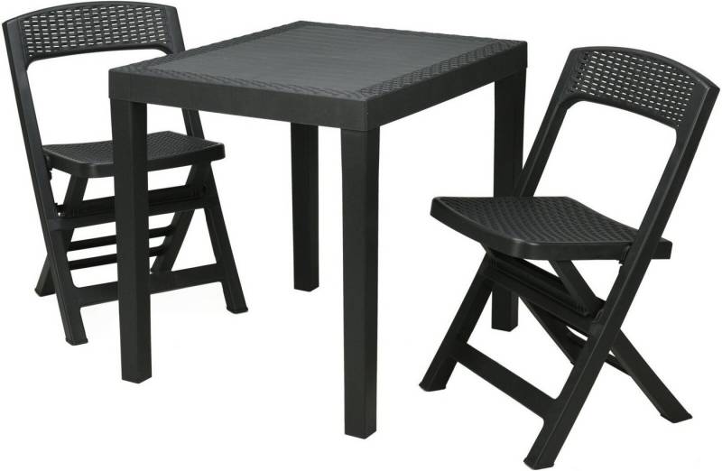 Progarden Balkonset Gartenmöbel-Set Gartentisch Gartenstuhl Campingmöbel, (3-tlg), Schwarz, Rattan Optik, 3tlg, Wetterfest von Progarden