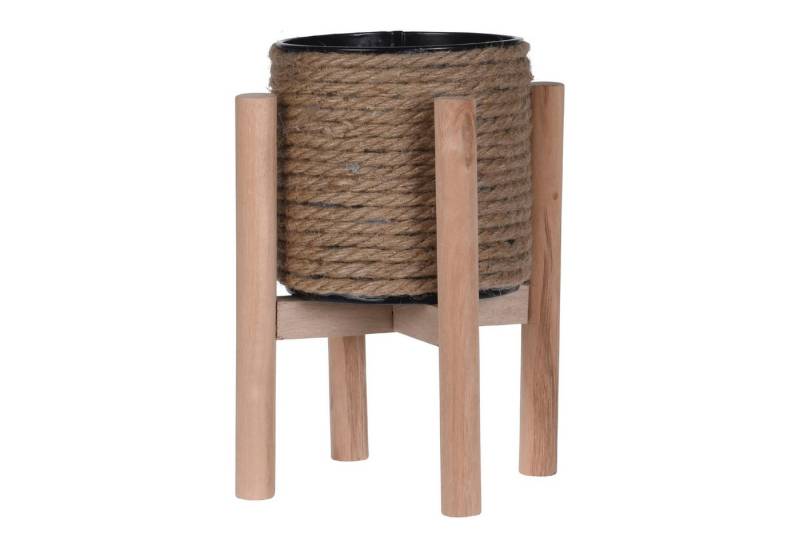 Progarden Blumentopf, Blumentopf mit Ständer 14,5x23cm Metall Jute Holz 1 Stück Braun von Progarden