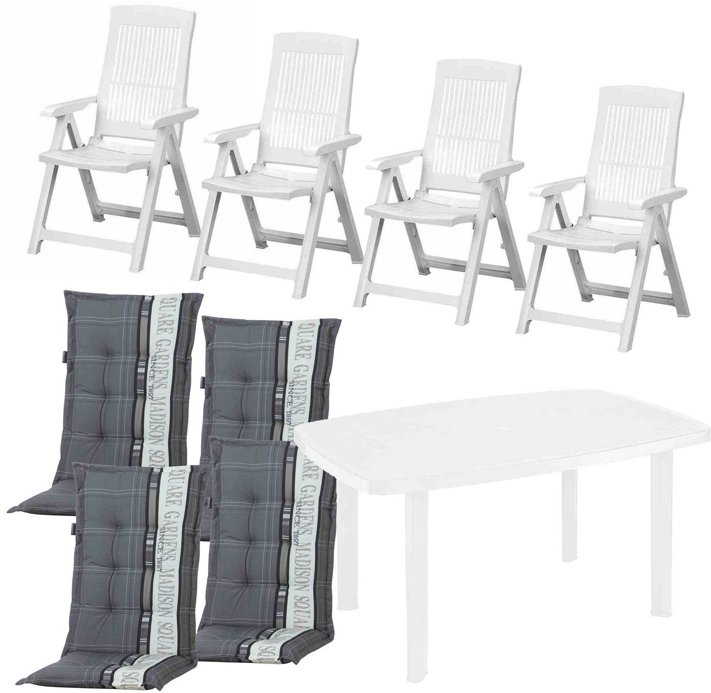 Progarden Garten-Essgruppe Tampa / Faro, (Set, 9-tlg), bestehend aus 4 Sessel, 4 Auflagen und 1 Tisch von Progarden
