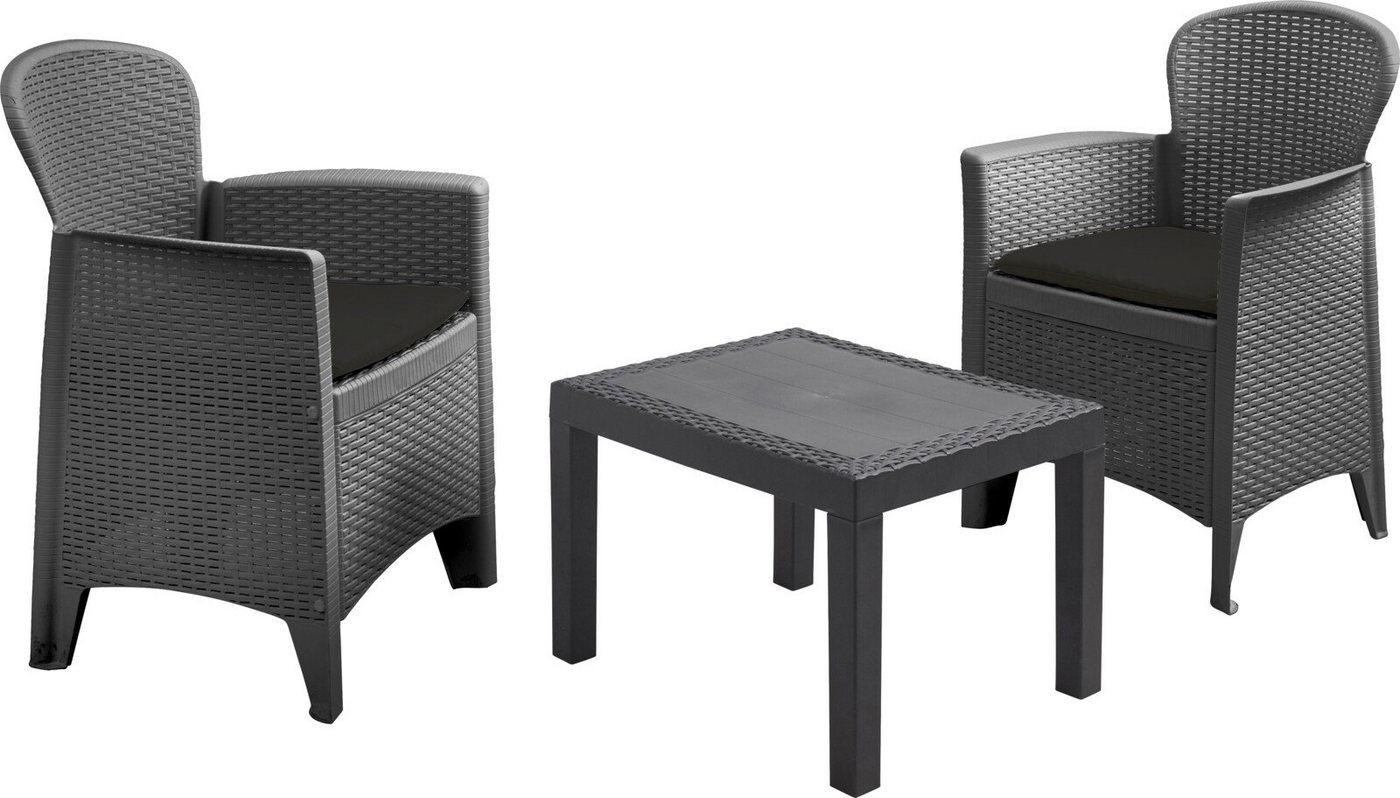Progarden Gartenlounge-Set Schwarz, (3-tlg), Loungeset, 1 Beistelltisch, 2 Stühle von Progarden