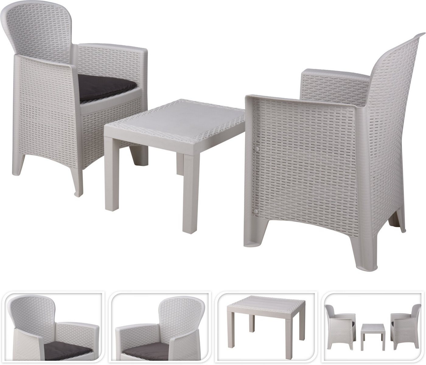 Progarden Gartenlounge-Set Anthrazit, (3-tlg), Loungeset, 1 Beistelltisch, 2 Stühle von Progarden