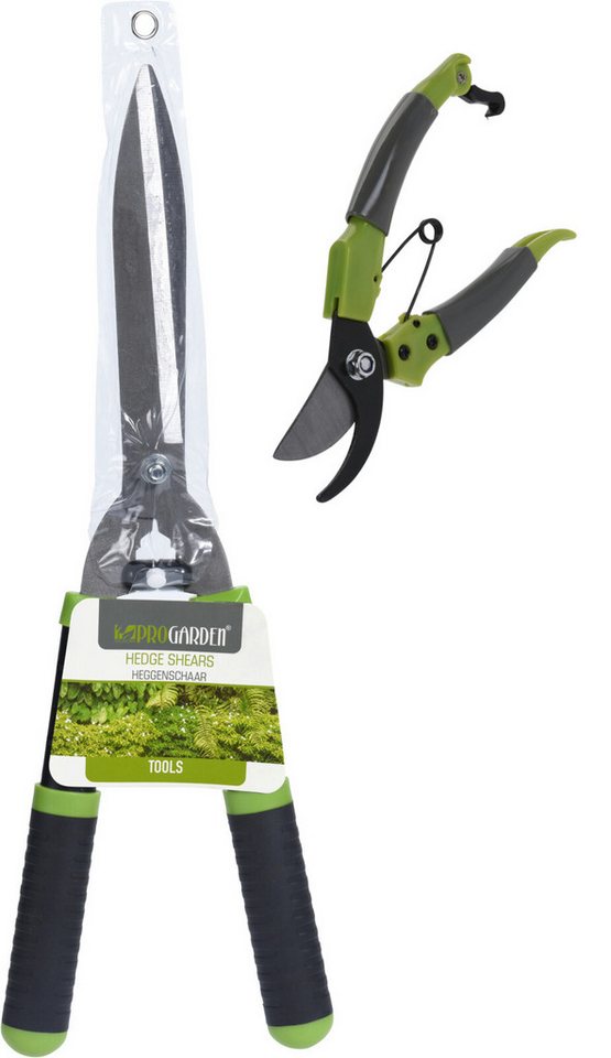 Progarden Gartenschere Gartenarbeit Scheren 2 er Set Schwarz, (Set, 2-tlg., Heckenschere + Gartenschere), Heckenschere, Astschere, Gartenwerkzeug, Rostfrei, Gummigriff von Progarden
