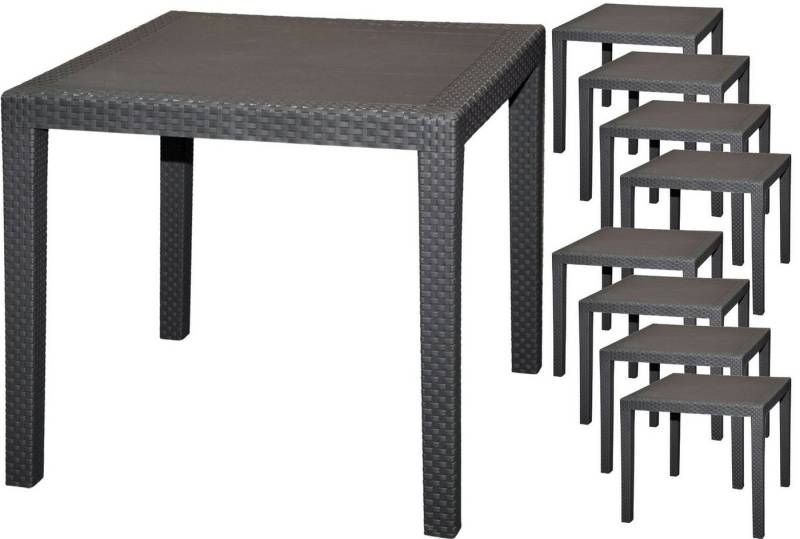Progarden Gartentisch Balkontisch Terrassentisch Rattanoptik Bistrotisch 80x80cm Anthrazit (9-St), UV-Beständig, Robust, Wetterfest, Made in Italy, Hochwertig von Progarden