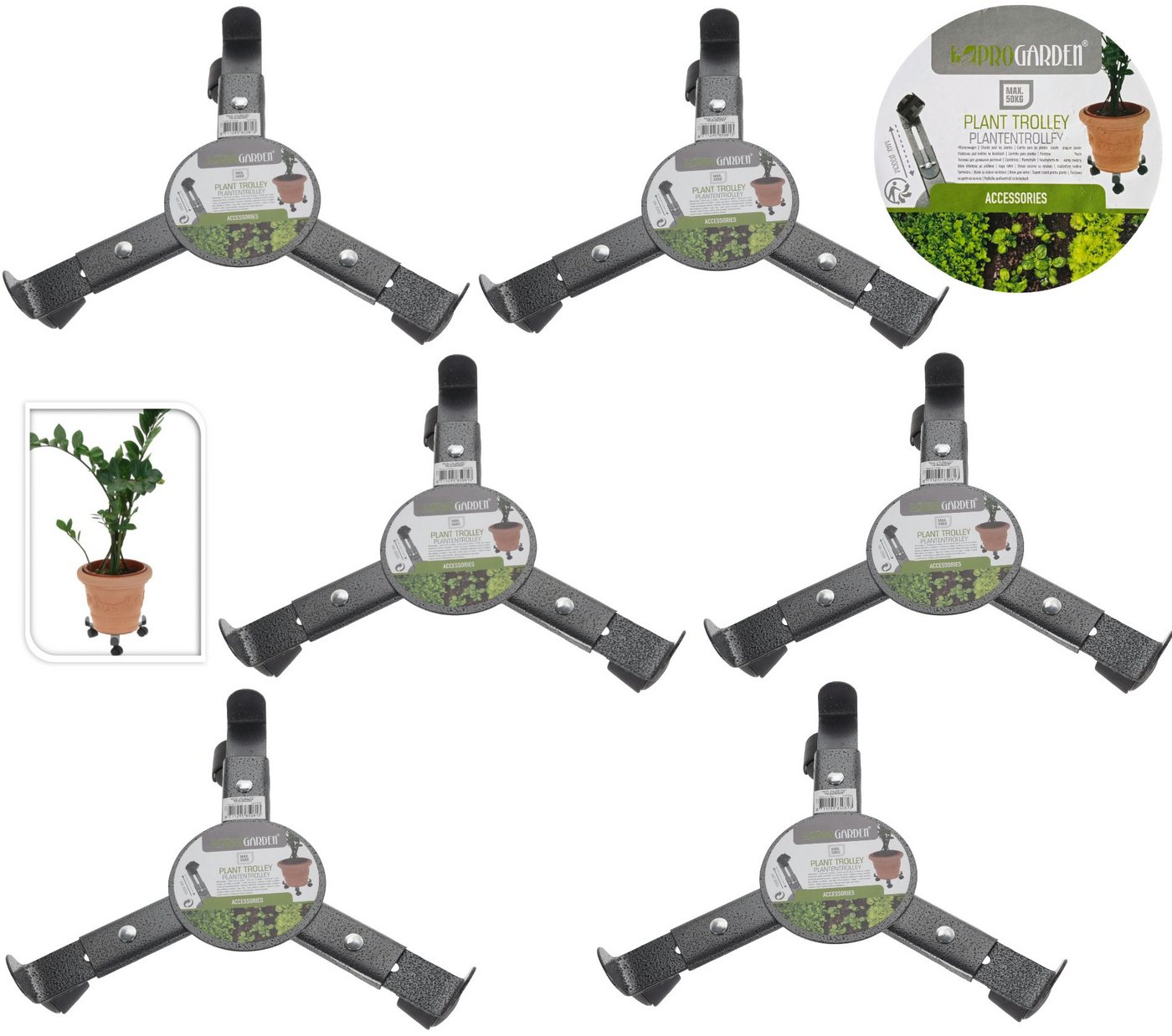 Progarden Pflanzenroller Grau, (6-St), 360° Rollen, Blumenroller, Rollbrett, Metall, bis 50 kg von Progarden