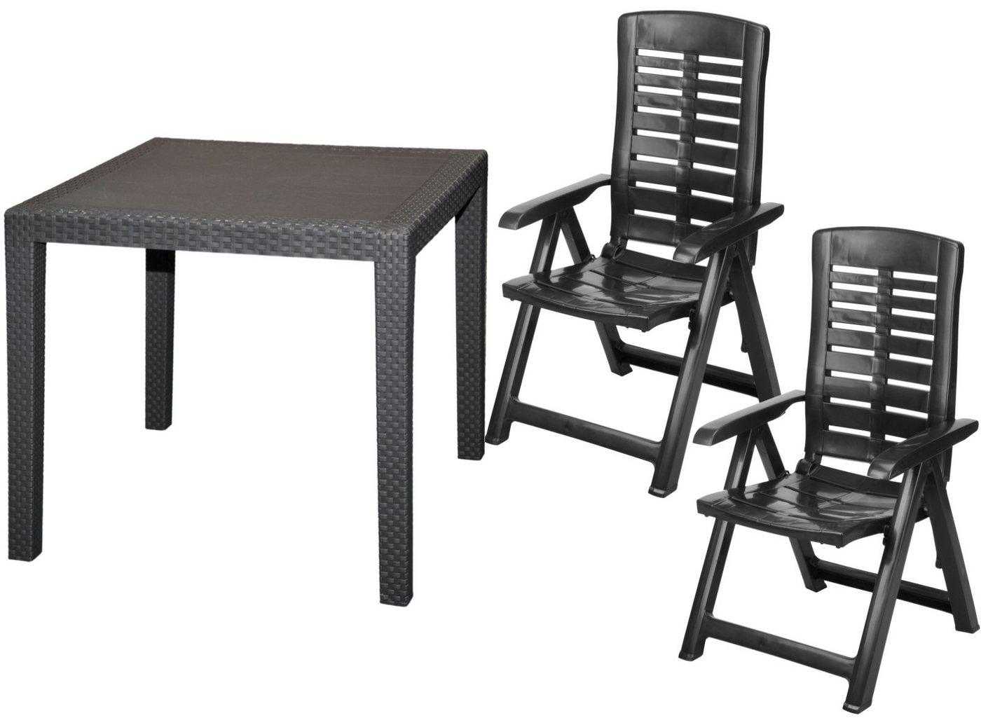 Progarden Sitzgruppe Schwarz, (3-tlg), Möbelset, 2 Stühle, 1 Tisch, Kunststoff, Rattan-Optik von Progarden
