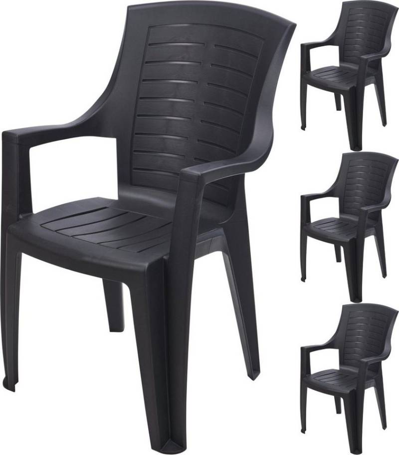 Progarden Gartenstuhl Balkonstuhl Bistrostuhl Stapelstuhl Campingstuhl 91x55x60cm Schwarz (4 St), UV-Beständig, Robust, Wetterfest, Made in Italy, Hochwertig von Progarden