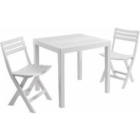 Tischset und 2 Stühle, die in weißem Harz mit geschmierigen Schleifereffekten geschlossen werden können von Progarden