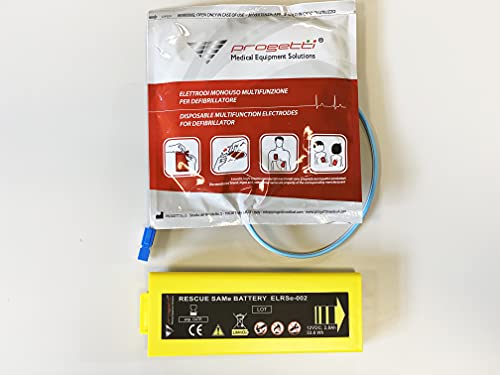 Ersatz-Set für Erwachsene, vorangeschlossene Elektroden und Akku für Defibrillator Rescue Same von Progetti Medical