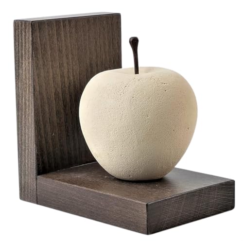 Progetto Arte. Apfel Buchstützen Steinskulptur auf Holzbasis, handgefertigt. Handmade Product. Q027M von Progetto Arte