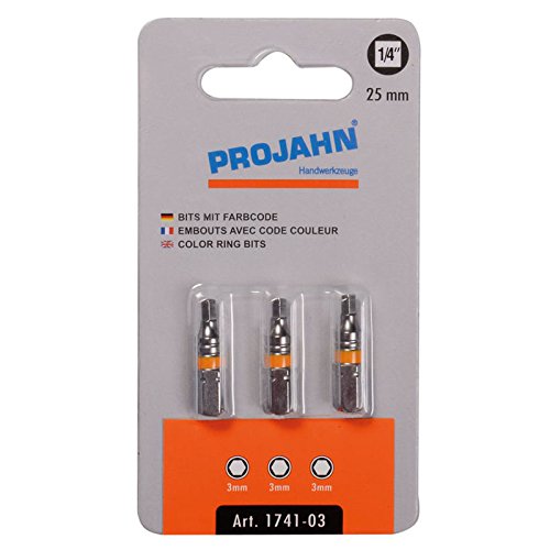 Projahn 1/4 Zoll markierter Bit Länge 25 mm Innen-6-kant 3 mm 3-er Pack 1741-03 von Projahn