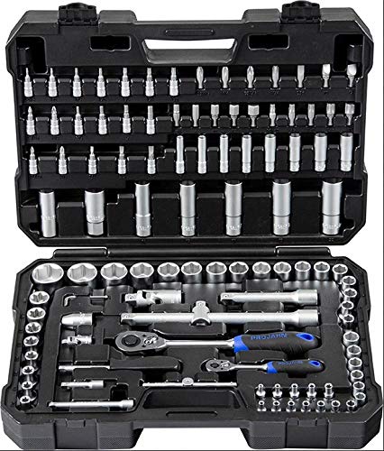 Projahn Proficraft Steckschlüssel Satz Werkzeug Koffer (Nuss Satz, Ratschen Satz mit 6-Kant 1/4" & 1/2" Einsätze, inkl. Schrauberbits, Knarren 72 Zähne, Kunststoffkoffer) 8653 von Projahn