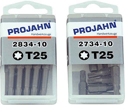 Projahn Schraubendreher-Einsätze T20 (Länge 25 mm, Bits für Innen-TX Schrauben, aus S2-Spezialstahl, Schrauber-Bit, 10er Set) 2733-10 von Projahn