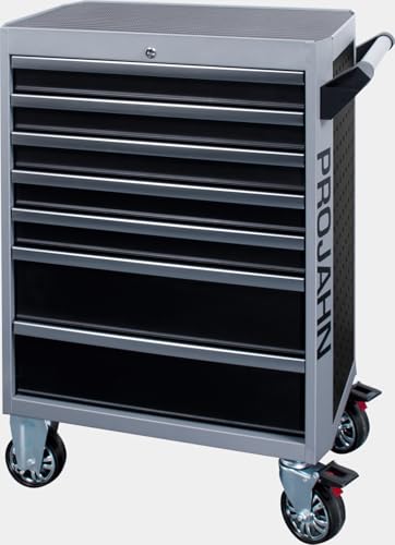 Projahn Werkstattwagen GALAXY mit 148-teiliger Bestückung, Werkzeugwagen mit 7 Schubladen, Werkstattschrank mit 4 Rollen, Schwarz/Silbergrau abschließbar 5501-202 von Projahn