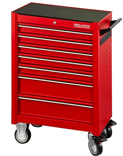 Projahn Werkstattwagen UNIVERSE mit 148-teiliger Bestückung, Werkzeugwagen mit 7 Schubladen, Werkstattschrank mit 4 Rollen, Rot, abschließbar 6501-102 von Projahn