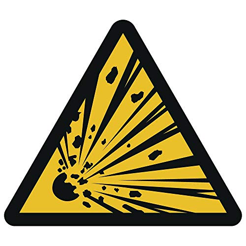 Prolac Aufkleber mit Warnhinweis vor explosionsgefährlichen Stoffen – Etiketten selbstklebend – 25 mm/100 Stück – Hochwertige W002 Warnaufkleber - Kennzeichnung von Hindernissen und Gefahrstellen von Prolac