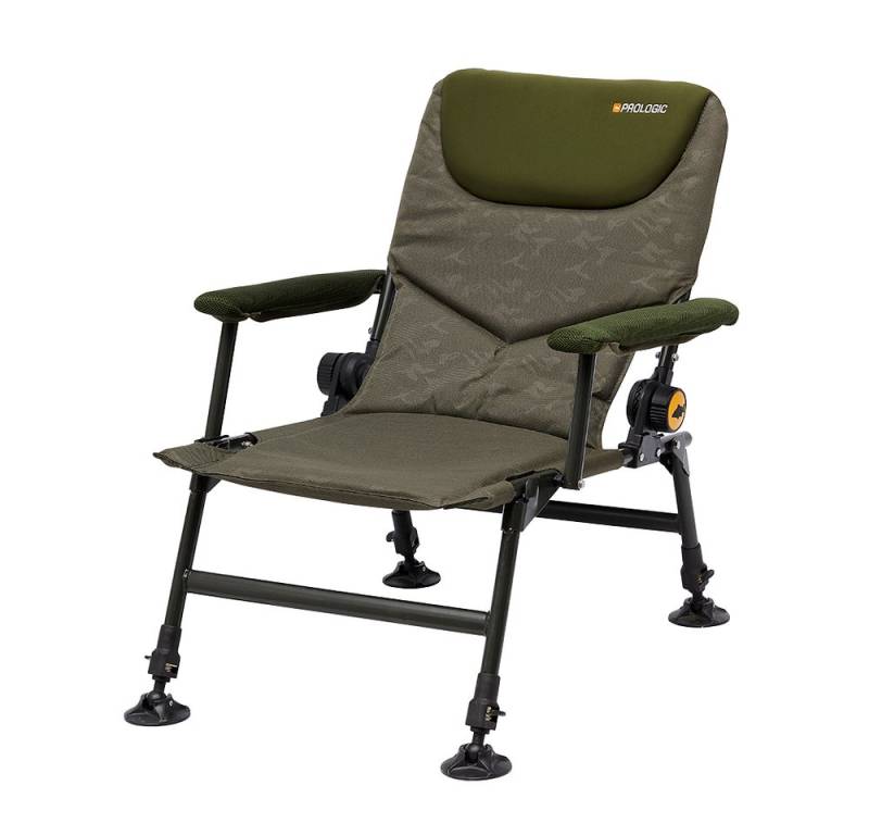 Prologic Angelstuhl INSPIRE LITE-PRO STUHL RECLINER CHAIR MIT ARMLEHNEN 140 kg, Schwenkbare Schlammfuße, Sitzhöhe 33 - 43cm, B 47 X T 40X BRH 52cm von Prologic