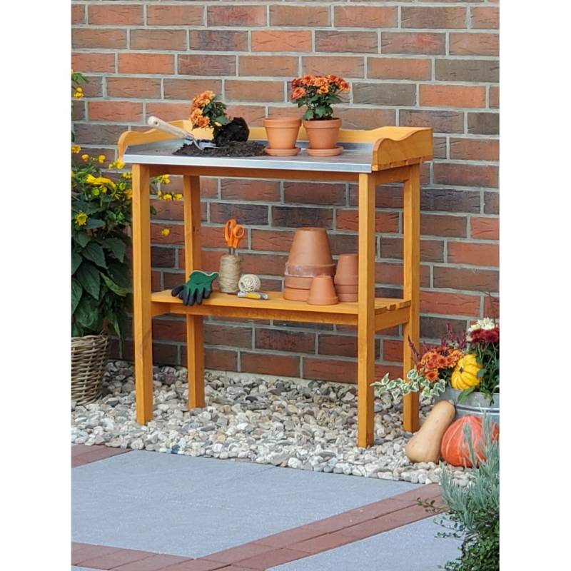 Pflanztisch mit verzinkter Arbeitsfläche 84 cm x 38 cm x 90 cm von Promadino