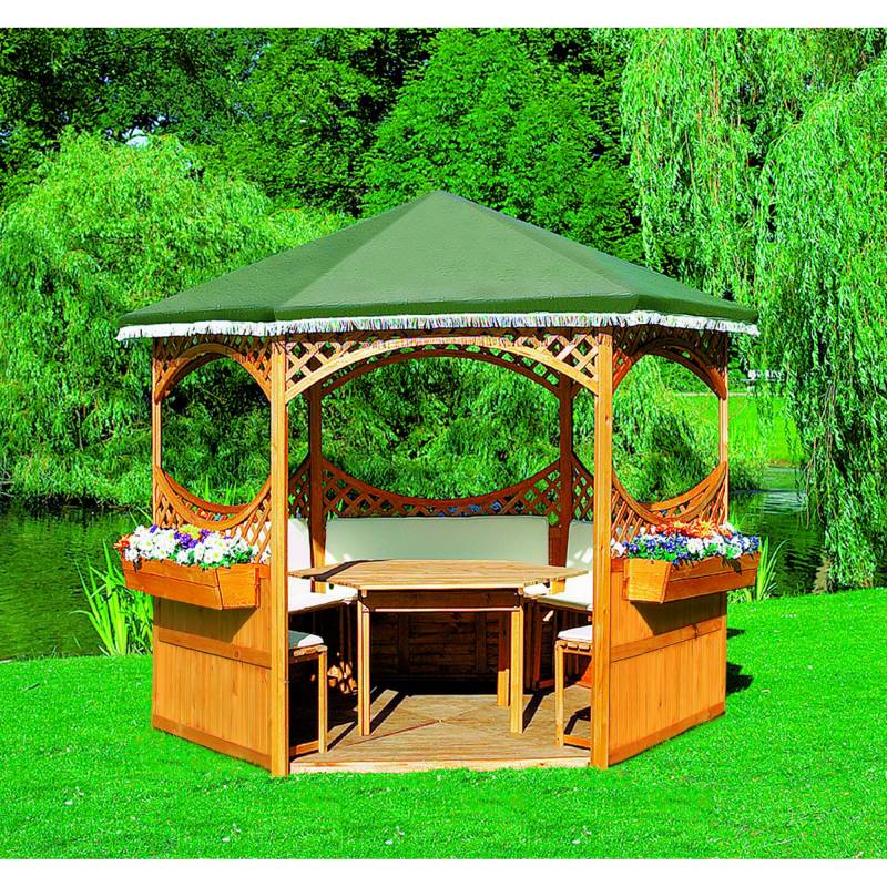 Promadino Pavillon 'Palma' Holz grün 308 x 260 x 308 cm von Promadino