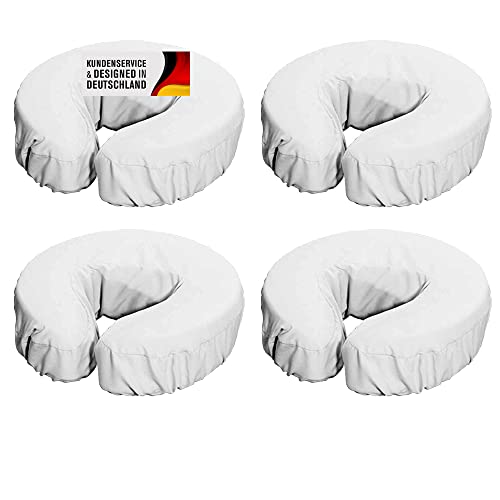 Kopfpolsterbezüge Set für die Massage aus Mikrofaser mit Gummizug - Kopfstützenbezug maschinenwaschbar für Massageliegen - Der perfekte Schutz für Kopfpolster und Nackenkissen (4er Set, Weiß) von Promafit