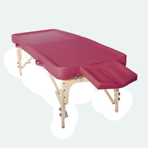 Mobile Ayurveda Profi Massageliege aus Holz - 202 cm x 81 cm - 2 Zonen - Klappbar - mit Kopfpolster, Tasche etc. - leicht zu reinigen - höchste Qualität - Perfekt für Ölmassage (Burgund) von Promafit