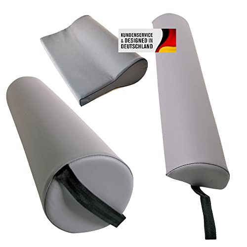 Promafit Massagezubehör Set 3 bestehend aus 1x Vollrolle Knierolle mit Griff 1x Lagerungsrolle Halbrolle und 1x Nackenkissen Kopfstütze für die Massageliege wasserabweisend (Grau) von Promafit