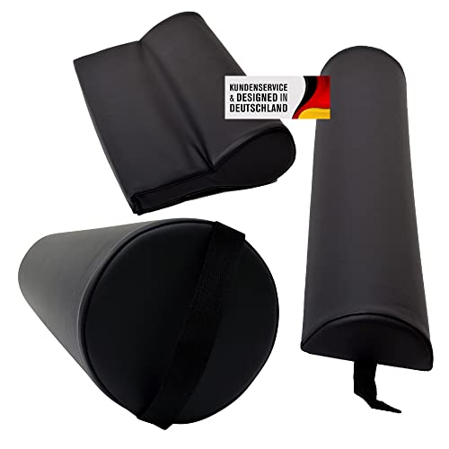 Promafit Massagezubehör Set 3 bestehend aus 1x Vollrolle Knierolle mit Griff 1x Lagerungsrolle Halbrolle und 1x Nackenkissen Kopfstütze für die Massageliege wasserabweisend (Schwarz) von Promafit