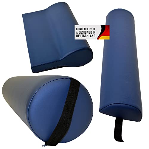 Promafit Massagezubehör Set 3 bestehend aus 1x Vollrolle Knierolle mit Griff 1x Lagerungsrolle Halbrolle und 1x Nackenkissen Kopfstütze für die Massageliege wasserabweisend (Taubenblau) von Promafit