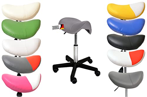 Promafit Sattelhocker Sattelstuhl Max mit PU-Rollen - Arbeishocker Rollhocker Hocker in Sattelform Drehhocker Bürostuhl Praxishocker - ergonomisch - stufenlos höhenverstellbar (Hellgrau) von Promafit