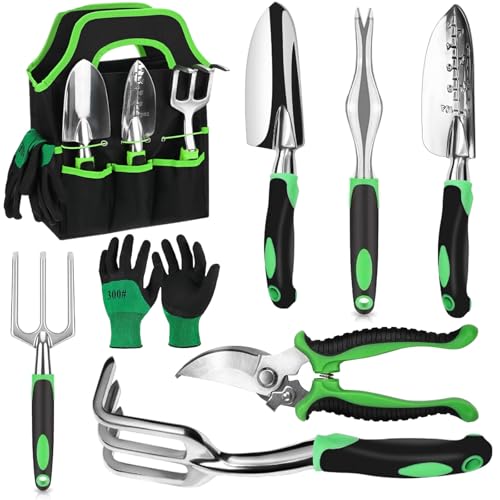 Gartenwerkzeug-Set, 8teiliges Garten-Handwerkzeug-Set Leichtgewichtiges Aluminium-Alloy-Rostschutz-Geschenkset mit strapazierbarem Aufbewahrungsbeutel und ergonomischem Anti-Rutsch-Griff(Green) von Promaxstar
