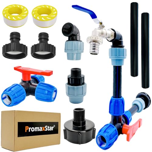 IBC Schwanenhals 3/4" Auslaufhahn, S60x6 Wasserhahn Absperrhahn 3/4 Zoll IBC Adapter für das Bequeme Befüllen der Gießkanne, IBC Tank Zubehör für Regenwassertank Wasserfaß Regenfass IBC-Container von Promaxstar