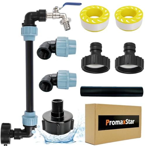 IBC Tank Schwanenhals 3/4" Auslaufhahn, S60x6 Wasserhahn Absperrhahn 3/4 Zoll IBC Adapter für das Bequeme Befüllen der Gießkanne, IBC Tank Zubehör für Regenwassertank Wasserfaß Regenfass IBC-Container von Promaxstar
