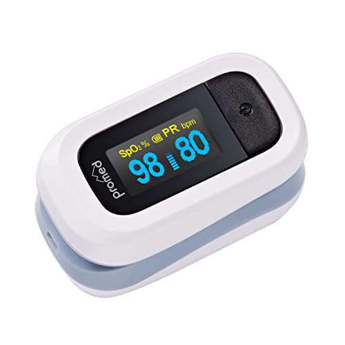 Promed Pulsoximeter PM-200 Pro, Einfache Messung von Herzfrequenz & Sauerstoffsättigung im Blut, Fingerpulsoximeter mit OLED-Display & Abschaltautomatik von Promed