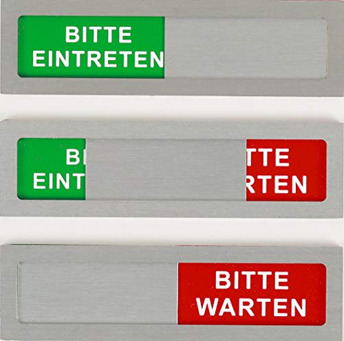 Bitte Eintreten-Bitte Warten Schild Modell S aus Aluminium - Mit Schieber - Schiebeschilder - Frei Besetztschild zum Kleben - 10 cm x 2,8 cm x 4 mm - Starke 3M Klebefläche - Besprechungsraumschild von Promessa-Design