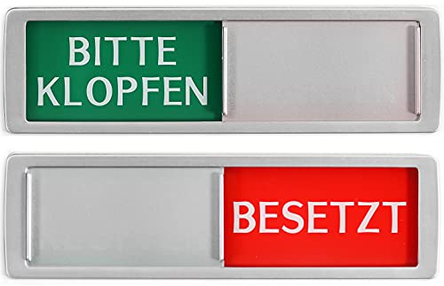 BITTE KLOPFEN - BESETZT Schild XL - Mit Schieber - frei - besetzt Schiebeschilder - Klebeschild - 17,5 x 5 x 0,7 cm - Montage: 3M Klebefläche - Schilder mit Schiebefunktion. von Promessa-Design