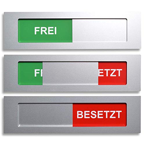 Frei - Besetzt Schild Modell L aus Aluminium - Mit Schieber - Schiebeschild - Frei Besetztschild zum Kleben - 13 cm x 3,5 cm x 4 mm - Starke 3M Klebefläche - Besprechungsraumschild von Promessa-Design