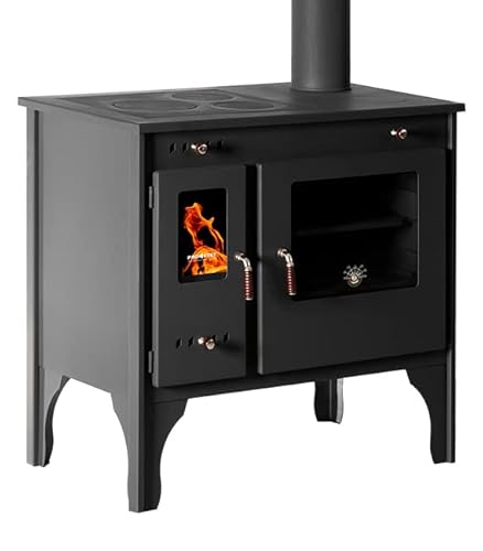 EEK A+ Kaminofen mit Backfach und Herdplatte Eco Retro Holzofen 7 kW Kamin Ofen Dauerbrandofen Werkstattofen Schwedenofen Hüttenofen Heizofen von Prometey Ltd.